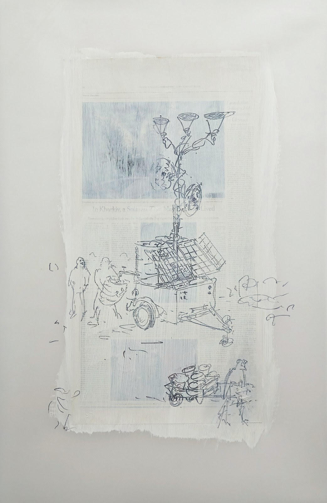 Can Altay The Water Line is the Power Line, 2023 Sgraffito on gesso on newspaper on Dura-Lar 81.5 x 53.5 cm (CAN ALTAY: 4)
